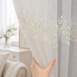 White Embroidered Lace Sheer Curtains, Scalloped Floral Voile Drapes, Romantic Window Panels