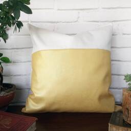 Metallic Gold Faux Leather Pillow Cover Modern Home Decor - 16x16 Inch - thumbnail 2