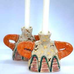 Gold Luster Ceramic Candlesticks Colorful Shabbat Home Decor - thumbnail 4