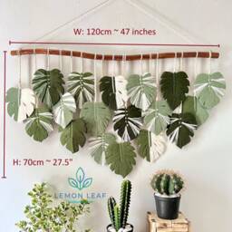 Monstera Leaf Wall Hanging Macrame, Large Macrame Art, Tapestries, Painting On The - thumbnail 3