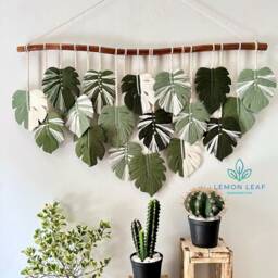 Monstera Leaf Wall Hanging Macrame, Large Macrame Art, Tapestries, Painting On The - thumbnail 2
