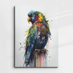 Colorful Parrot Bird Abstract Oil Painting Splatter Style Wall Art, Framed Canvas Poster Print, Home Kitchen Office Room Decor, Gifts - thumbnail 3