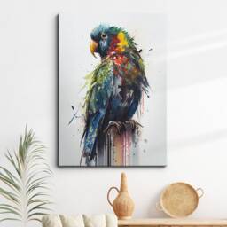 Colorful Parrot Bird Abstract Oil Painting Splatter Style Wall Art, Framed Canvas Poster Print, Home Kitchen Office Room Decor, Gifts - thumbnail 1