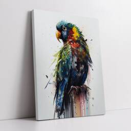 Colorful Parrot Bird Abstract Oil Painting Splatter Style Wall Art, Framed Canvas Poster Print, Home Kitchen Office Room Decor, Gifts - thumbnail 2