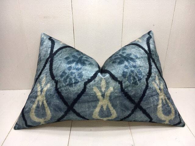 Ikat Pillow Cover, 16x24 Handwoven Silk Accent Cushion - image 1