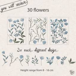 Wall Stickers - 30 Blue Flower Wall Decals Set For Girls Room D??cor Botanical Watercolour Nursery Decor By Dizzy Duck - thumbnail 3