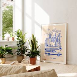 Road Trippin' Surf Art Print Vintage Volvo, Beach Scene - thumbnail 1