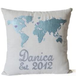 Long Distance Relationship Gift, Linen Pillow Cover, Custom Message Embroidery, Engagement Anniversary Couple Gift - thumbnail 3