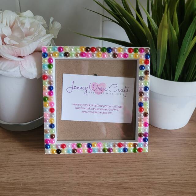 Colourful Acrylic Pearl Flatbacks Square Photo Frame 4 X Inches - image 1