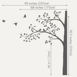 White Tree Wall Decal, Corner Nursery Mural With Leaves & Birds - thumbnail 2