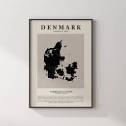 Denmark Map Vintage Abstract Wall Art Print Picasso + Matisse Inspired Travel Poster - thumbnail 2