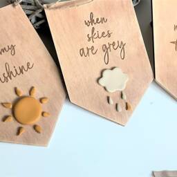 Neutral Nursery Decor, Set Of Three Wooden Wall Hangings, New Baby Gift, , Scandi, You Are My Sunshine, Flags, Baby Shower - thumbnail 3