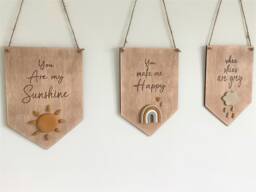 Neutral Nursery Decor, Set Of Three Wooden Wall Hangings, New Baby Gift, , Scandi, You Are My Sunshine, Flags, Baby Shower - thumbnail 1