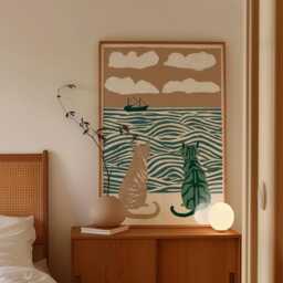 Coastal Cats Poster, Seaside Cat Print, Nautical Wall Art - thumbnail 3
