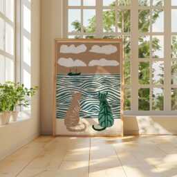 Coastal Cats Poster, Seaside Cat Print, Nautical Wall Art - thumbnail 4