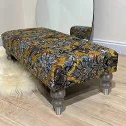 Mustard Floral Upholstered Ottoman Footstool, Chesterfield Style - thumbnail 4