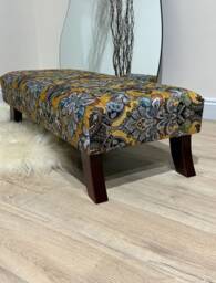 Mustard Floral Upholstered Ottoman Footstool, Chesterfield Style - thumbnail 3