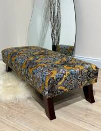 Mustard Floral Upholstered Ottoman Footstool, Chesterfield Style - thumbnail 2