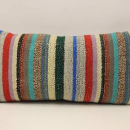 Turkish Kilim Lumbar Pillow Cover, Vintage Wool Throw - 12x24 In - thumbnail 2
