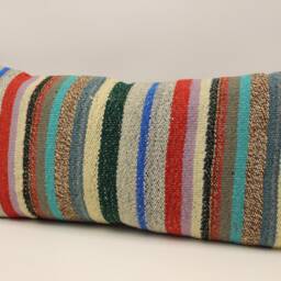 Turkish Kilim Lumbar Pillow Cover, Vintage Wool Throw - 12x24 In - thumbnail 3