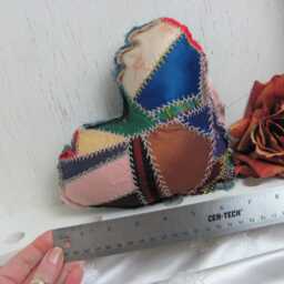 stuffed Heart Mini Pillow With Antique Silk Crazy Quilt Over 100 Years Old Embroidered // Pin Cushion Knob Hanger Home Decor 19Th Century - thumbnail 2