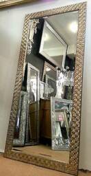 Large Wall Mirror Wood Square Mosaic Design Frame Champagne Or Antique Silver Colour Bevelled Edge 167x76cm - 66x30 Inches - thumbnail 4