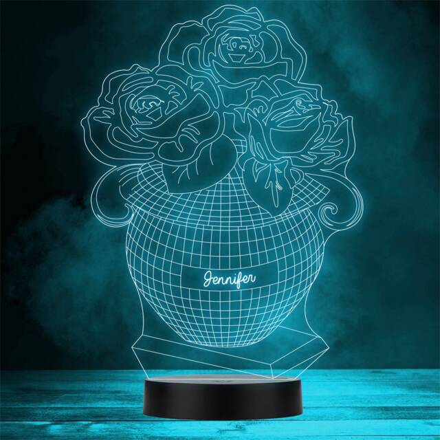 Geometric Vase Of Roses 3D Style Personalised Gift Colour Change Led Night Light - image 1