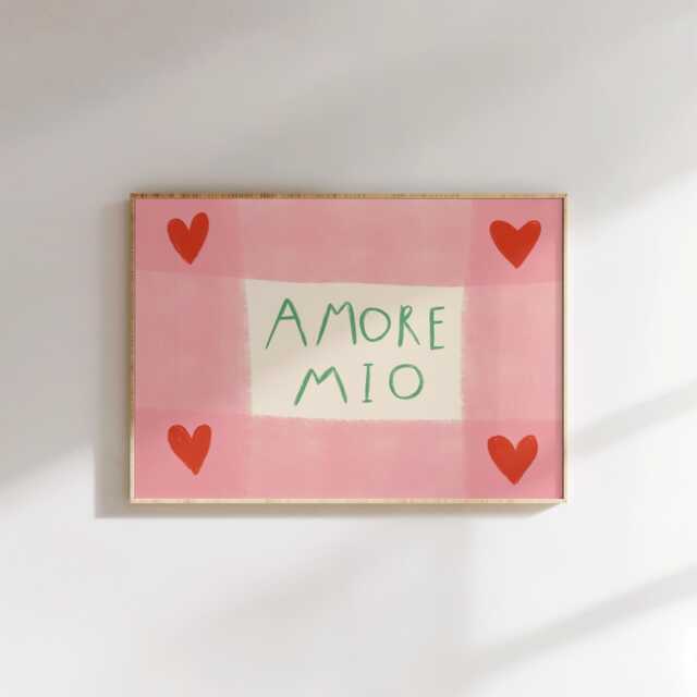 Amore Mio Unframed Print - My Love Poster Hand Drawn Art Prints Colourful Decor Bedroom Nursery Gifts For New Baby - image 1