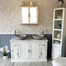 White Bathroom Vanity Unit Cabinet Twin Marble Bowl Basin Tap Plug 402Pwmsbcx2 - thumbnail 2