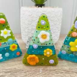 stunning Floral Fused Glass Christmas Tree Candle Holder - Decoration, Cornish Glass, Fused Glass Cornwall - thumbnail 4