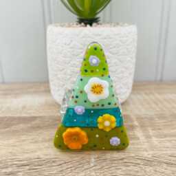 stunning Floral Fused Glass Christmas Tree Candle Holder - Decoration, Cornish Glass, Fused Glass Cornwall - thumbnail 3