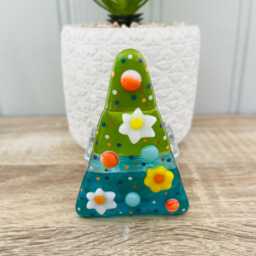 stunning Floral Fused Glass Christmas Tree Candle Holder - Decoration, Cornish Glass, Fused Glass Cornwall - thumbnail 2
