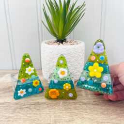 stunning Floral Fused Glass Christmas Tree Candle Holder - Decoration, Cornish Glass, Fused Glass Cornwall