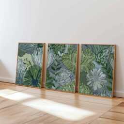Textured Botanical Wall Art Set Of 3, Green & White Floral Prints, Modern Abstract Flower Posters For Living Room Or Bedroom Decor - thumbnail 1