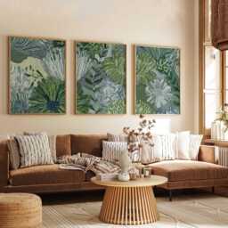 Textured Botanical Wall Art Set Of 3, Green & White Floral Prints, Modern Abstract Flower Posters For Living Room Or Bedroom Decor - thumbnail 3