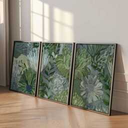 Textured Botanical Wall Art Set Of 3, Green & White Floral Prints, Modern Abstract Flower Posters For Living Room Or Bedroom Decor - thumbnail 2