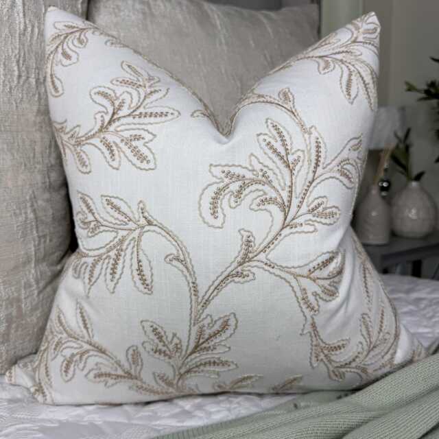 Handmade Embroidered Cushion Cover - Acanthus Fabric By John Lewis Double Sided Natural Home Decor - image 1