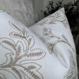 Handmade Embroidered Cushion Cover - Acanthus Fabric By John Lewis Double Sided Natural Home Decor - thumbnail 2