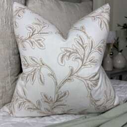 Handmade Embroidered Cushion Cover - Acanthus Fabric By John Lewis Double Sided Natural Home Decor - thumbnail 1