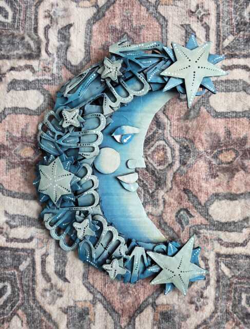 Handcrafted Moon & Stars Nursery Wall Decor Recycled Cardboard Sculpture - image 1
