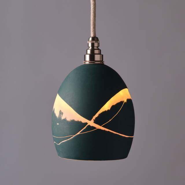 Neptune Green Wave Porcelain Pendant Wall Lamp - image 1