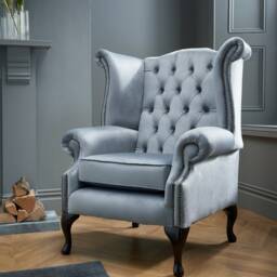 Chesterfield High Back Wing Chair in Plush Grey Velvet - thumbnail 3