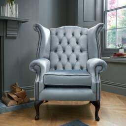 Chesterfield High Back Wing Chair in Plush Grey Velvet - thumbnail 2