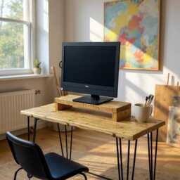 Handmade Reclaimed Wood Monitor Stand With Storage Rustic Desk Riser - thumbnail 3