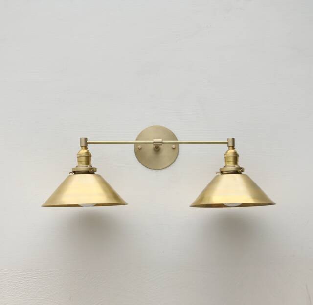 Brass Wall Sconce Light With Brass Shade-Minimal Light - Double Shade Sconce, Ul Listed, No.0379 - image 1