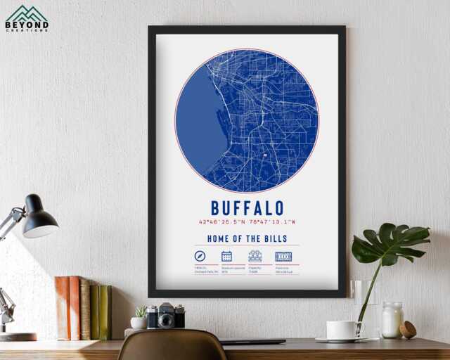 Buffalo Bills Stadium Unique Map Print Framed Gift - For Him Dad Brother Granddad Uncle American Football Poster Decor Stylish - image 1