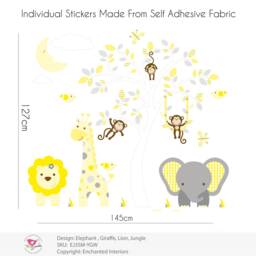 Jungle Animal Nursery Wall Decals Grey, Yellow, & White Fabric Stickers - thumbnail 3