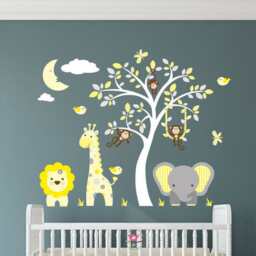 Jungle Animal Nursery Wall Decals Grey, Yellow, & White Fabric Stickers - thumbnail 2