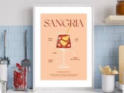 Sangria Peach Cocktail Art Print Poster - Party Signature Drink Sign Wall Decor Minimalist Elegant Retro Gift A5 A4 A3 - thumbnail 1