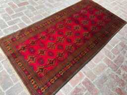 4x8 Vintage Afghan Wool Rug - Hand-Knotted Red Tribal Design Carpet Authentic Oriental Area Accent For Living Room, Bedroom Or Office - thumbnail 1